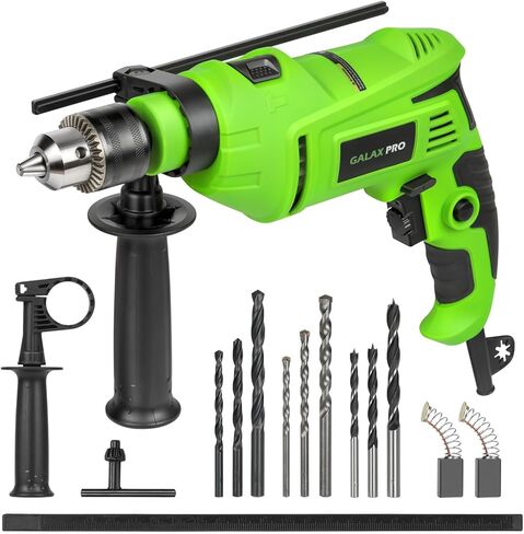 مثقاب مطرقي GALAX PRO، مثقاب سلكي 4.5 أمبير، مثقاب كهربائي 0-3000 دورة في الدقيقة مع 5 مجموعة لقم مثقاب، وظائف المطرقة والحفر، مقبض دوار 360 درجة in Kuwait