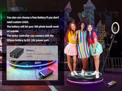 كشك صور HARZHI 360 درجة مع حقيبة طيران، آلة كشك صور 360 درجة لحفلات عيد الميلاد وحفلات الزفاف، تطبيق برمجي للتحكم عن بعد ملحقات الدوران التلقائي (100 سم/39.4 بوصة + حقيبة طيران) in Kuwait