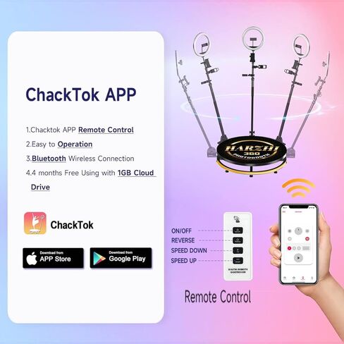 كشك صور HARZHI 360 درجة مع حقيبة طيران، آلة كشك صور 360 درجة لحفلات عيد الميلاد وحفلات الزفاف، تطبيق برمجي للتحكم عن بعد ملحقات الدوران التلقائي (80 سم/31.5 بوصة + حقيبة طيران) in Kuwait