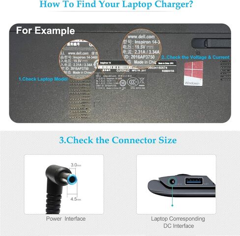 65W Laptop Charger,Compatible with Hp Model 15 15.6" : 15-dy, 15-dq, 15-da, 15-db, 15-dw, 15-f, 15-ef, 15-ab, 15-ac, 15-af, 15-an, 15-au, 15-aw 15-ay 15-ba 15-bn 15-bk 15-br 15-bs 15-bw Series in Kuwait