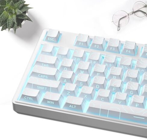 Aesthetic Shine Though PBT White Keycaps, Long Lasting and No Fade, Fit Upto 98% Layout (97 Key caps) Modern Topographic Keycaps for Mechanical Keyboard - Ergonomic (Doubleshot, MX, Cherry) in Saudi Arabia
