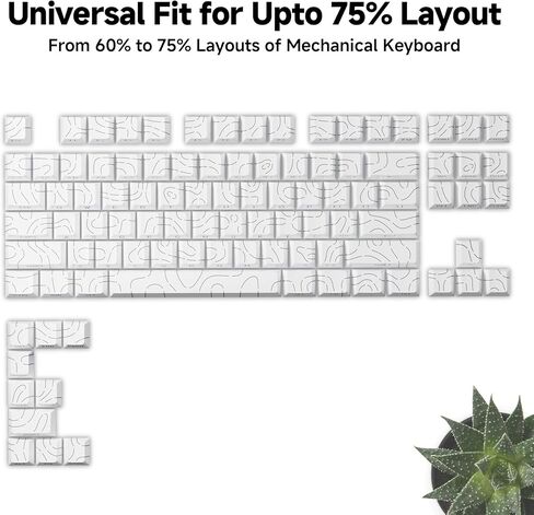Aesthetic Shine Though PBT White Keycaps, Long Lasting and No Fade, Fit Upto 98% Layout (97 Key caps) Modern Topographic Keycaps for Mechanical Keyboard - Ergonomic (Doubleshot, MX, Cherry) in Saudi Arabia