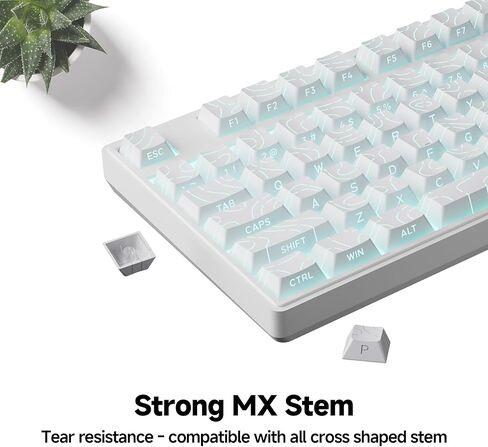 Aesthetic Shine Though PBT White Keycaps, Long Lasting and No Fade, Fit Upto 98% Layout (97 Key caps) Modern Topographic Keycaps for Mechanical Keyboard - Ergonomic (Doubleshot, MX, Cherry) in Saudi Arabia