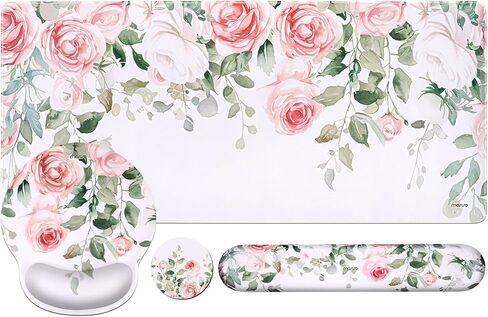 MOSISO Wrist Rest for Keyboard Mouse Pad Set, Large Gaming Deskpad&Circle Curved Mousepad&Keyboard Wrist Rest&Coaster, Ergonomic Non-Slip Mousepad with Curved Memory Foam, Vividness Roses in Saudi Arabia