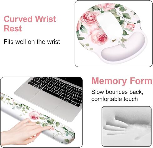MOSISO Wrist Rest for Keyboard Mouse Pad Set, Large Gaming Deskpad&Circle Curved Mousepad&Keyboard Wrist Rest&Coaster, Ergonomic Non-Slip Mousepad with Curved Memory Foam, Vividness Roses in Saudi Arabia