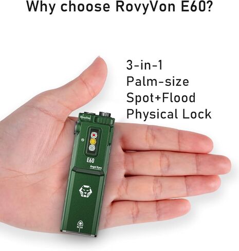 مصباح RovyVon E60 مسطح EDC 1500 لومن ضوء أبيض، شعاع أخضر، ضوء 365 نانومتر، USB-C قابل لإعادة الشحن مع ثلاثة مصابيح جانبية للإشارة، العمل، الاستخدام الخارجي أو الداخلي (أخضر) in Kuwait