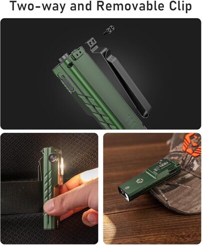 مصباح RovyVon E60 مسطح EDC 1500 لومن ضوء أبيض، شعاع أخضر، ضوء 365 نانومتر، USB-C قابل لإعادة الشحن مع ثلاثة مصابيح جانبية للإشارة، العمل، الاستخدام الخارجي أو الداخلي (أخضر) in Kuwait