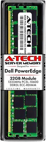 A-Tech 128GB (4x32GB) RAM for Dell PowerEdge R415, R515, R715, R810, R815, R910 Servers | DDR3 1333MHz ECC-RDIMM PC3L-10600 4Rx4 1.35V 240-Pin ECC Registered DIMM Server Memory Upgrade Kit in Kuwait