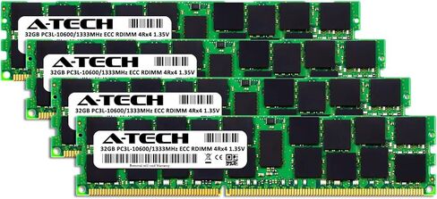 A-Tech 128GB (4x32GB) RAM for Dell PowerEdge R415, R515, R715, R810, R815, R910 Servers | DDR3 1333MHz ECC-RDIMM PC3L-10600 4Rx4 1.35V 240-Pin ECC Registered DIMM Server Memory Upgrade Kit in Saudi Arabia