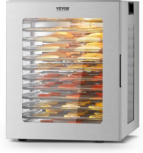 VEVOR Rotary Food Dehydrator Machine, 12 Stainless Steel Trays, 800W Electric Food Dryer with Adjustable Temperature & 24-Hour Timer, Freeze Dryer for Jerky, Meat, Fruit, Vegetables, Herbs, Dog Treats in Kuwait
