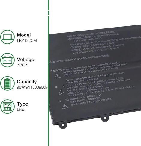 LBY122CM Laptop Battery Replacement for LG Gram 16Z90R Series Notebook EAC64798311 Black 7.76V 90Wh 11600mAh in Saudi Arabia