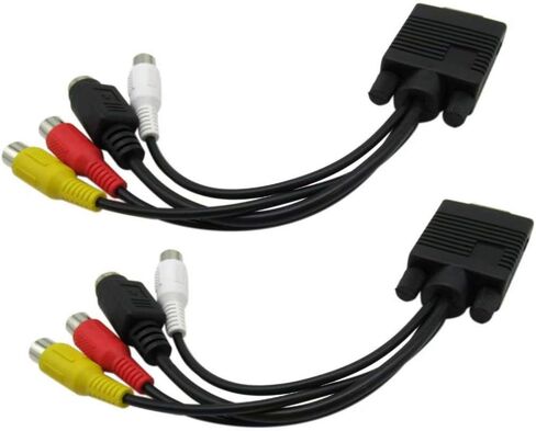 USonline911 2 حزمة قسط أسود VGA SVGA إلى S-Video 3 RCA AV TV Out مهائي كابلات محول جهاز كمبيوتر شخصي محمول in Saudi Arabia