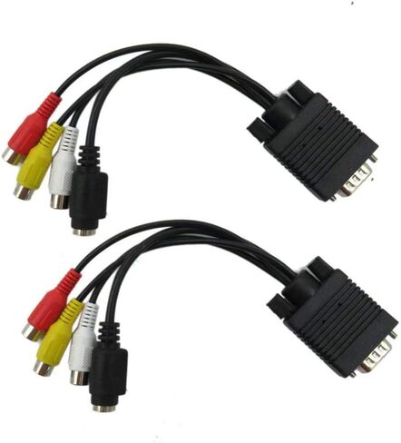 USonline911 Pack of 2 Premium Black VGA SVGA to S-Video 3 RCA AV TV Out Cable Adapter Converter PC Computer Laptop in Saudi Arabia