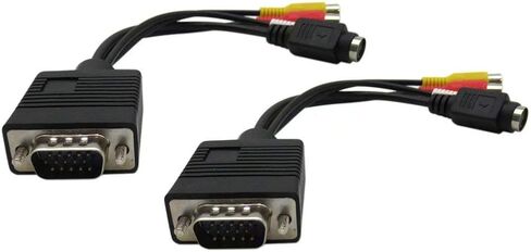 USonline911 Pack of 2 Premium Black VGA SVGA to S-Video 3 RCA AV TV Out Cable Adapter Converter PC Computer Laptop in Saudi Arabia