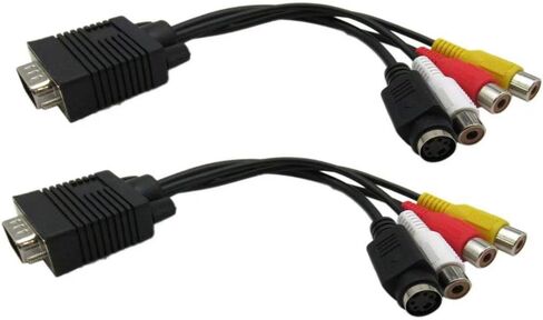 USonline911 Pack of 2 Premium Black VGA SVGA to S-Video 3 RCA AV TV Out Cable Adapter Converter PC Computer Laptop in Saudi Arabia