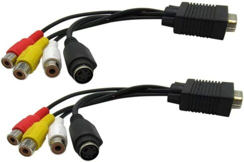 USonline911 2 Pack Premium VGA SVGA to S-Video 3 RCA AV TV Out Cable Adapter Converter PC Computer Laptop in Saudi Arabia