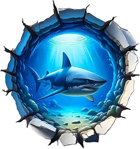 ملصق جداري ثلاثي الأبعاد على شكل قرش، ملصق فينيل مقاوم للماء وقابل للإزالة لأجهزة الكمبيوتر المحمولة والسيارات والجدار والأثاث وتزيين غرفة النوم، موضوع المحيط LB-0031 in Kuwait