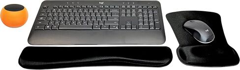 مجموعة لوحة المفاتيح والماوس اللاسلكية المتقدمة من لوجيتك MK540، مجموعة عصرية للسفر والمكتب والمنزل ونمط الحياة النشط مع مكبر صوت بلوتوث محمول صغير يتوهج في الظلام، ووسادة معصم جل ووسادة ماوس جل in Kuwait