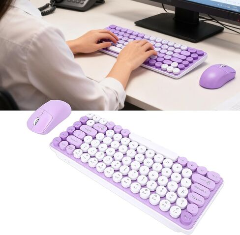 Wireless Keyboard and Mouse Combo, 85 Key 2.4G Dual Mode Retro Round Keycap Ergonomic Design, with USB Receiver, for PC Laptop Computer in Saudi Arabia