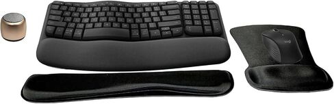 Logitech MK670 Comfort Wave Wireless Keyboard & Mouse Combo Home Office Active Lifestyle Modern Bundle with Micro Portable Wireless Bluetooth Speaker, Gel Wrist Pad & Gel Mouse Pad in Saudi Arabia