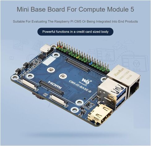 Waveshare Mini Base Board (B) متوافق مع Raspberry Pi Compute Module 5، مناسب لتقييم Raspberry Pi CM5 أو دمجه في المنتجات النهائية in Saudi Arabia