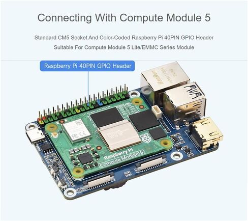 Waveshare Mini Base Board (B) متوافق مع Raspberry Pi Compute Module 5، مناسب لتقييم Raspberry Pi CM5 أو دمجه في المنتجات النهائية in Saudi Arabia