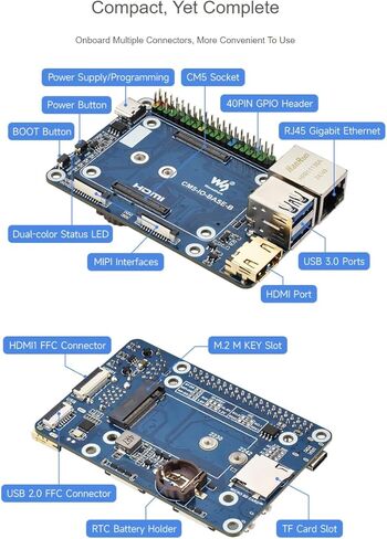 Waveshare Mini Base Board (B) متوافق مع Raspberry Pi Compute Module 5، مناسب لتقييم Raspberry Pi CM5 أو دمجه في المنتجات النهائية in Saudi Arabia