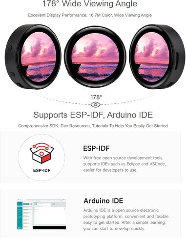 Waveshare ESP32-S3 لوحة تطوير شاشة AMOLED مقاس 1.43 بوصة، دقة 466 × 466 16.7 مليون لون سعوية تعمل باللمس AMOLED شاشة مستديرة تدعم 2.4 جيجا هرتز WiFi وBluetooth BLE 5 in Saudi Arabia