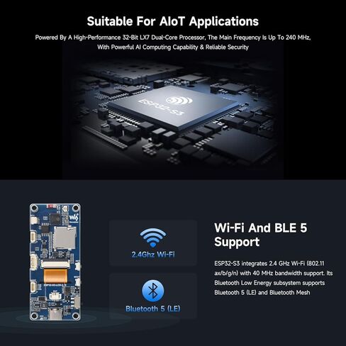 Waveshare ESP32-S3 3.16inch Display Development Board, 320×820 Pixels, 262K Color, 32-bit LX7 Dual-core Processor, Up to 240MHz Frequency, WiFi & Bluetooth 5, Accelerometer and Gyroscope Sensor in Saudi Arabia