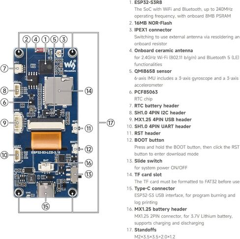 Waveshare ESP32-S3 3.16inch Display Development Board, 320×820 Pixels, 262K Color, 32-bit LX7 Dual-core Processor, Up to 240MHz Frequency, WiFi & Bluetooth 5, Accelerometer and Gyroscope Sensor in Saudi Arabia