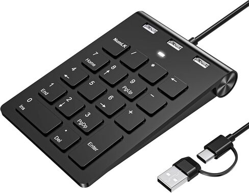 لوحة أرقام سلكية ، لوحة مفاتيح USB الرقمية مع 3 منافذ USB 2.0 ، لوحة مفاتيح لوحة مفاتيح الرقم المحمول MINI 18 مفتاح لجهاز كمبيوتر محمول كمبيوتر كمبيوتر محمول كروم كروم كوكب in Kuwait