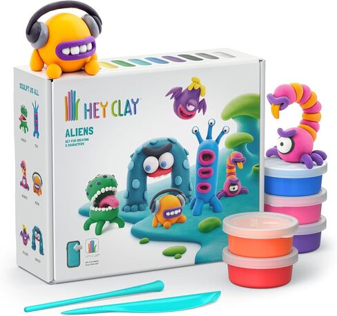 مجموعة HEY CLAY - مجموعة الطين الجاف بالهواء الملون للأطفال 15 علبة وأدوات النحت مع تطبيق تعليمات تفاعلية ممتعة - الأطفال 3+ (Mega Dinos) in Kuwait