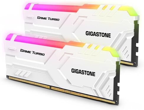 【ذاكرة DDR4 RGB RAM】 ذاكرة وصول عشوائي GIGASTONE RGB Game Turbo 32 جيجابايت (2 × 16 جيجابايت) DDR4 3200 ميجاهرتز لسطح المكتب - PC4-25600 CL16-18-18-40، دعم XMP 2.0 / AMD، 1.35 فولت UDIMM 288-Pin، ذاكرة وصول عشوائي عالية الأداء غير مخزنة غير ECC (أبيض) in Saudi Arabia