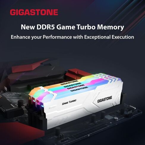 【RGB DDR5 RAM】 GIGASTONE Game Turbo 64GB Kit (4x16GB) DDR5 6400MHz PC5-51200 CL40-40-40-84 Intel XMP 3.0 AMD Expo 1.35V UDIMM 288 Pin Unbuffered Non ECC High Performance Gaming Desktop Memory - White in Saudi Arabia