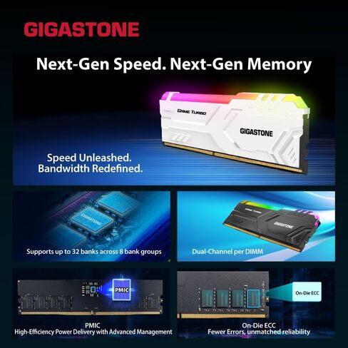 【RGB DDR5 RAM】 GIGASTONE Game Turbo 64GB Kit (4x16GB) DDR5 6400MHz PC5-51200 CL40-40-40-84 Intel XMP 3.0 AMD Expo 1.35V UDIMM 288 Pin Unbuffered Non ECC High Performance Gaming Desktop Memory - White in Saudi Arabia