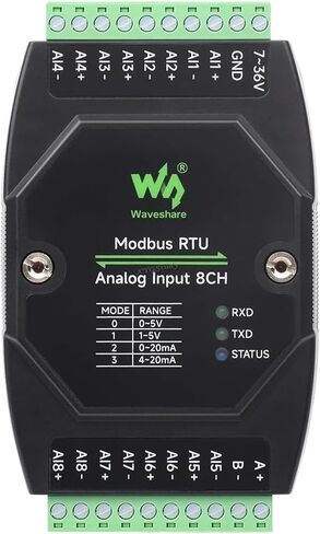 Industrial 8-Ch Analog Acquisition Module, 12-Bit High-Precision, Current Voltage Acquisition, DC 7~36V Wide Voltage Power Supply, 8-ch Current Mode, 0~20mA @XYGStudy (Modbus RTU Analog Input 8CH) in Saudi Arabia