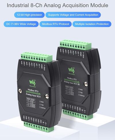 Industrial 8-Ch Analog Acquisition Module, 12-Bit High-Precision, Current Voltage Acquisition, DC 7~36V Wide Voltage Power Supply, 8-ch Current Mode, 0~20mA @XYGStudy (Modbus RTU Analog Input 8CH) in Saudi Arabia