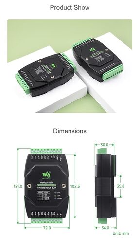 Industrial 8-Ch Analog Acquisition Module, 12-Bit High-Precision, Current Voltage Acquisition, DC 7~36V Wide Voltage Power Supply, 8-ch Current Mode, 0~20mA @XYGStudy (Modbus RTU Analog Input 8CH) in Saudi Arabia