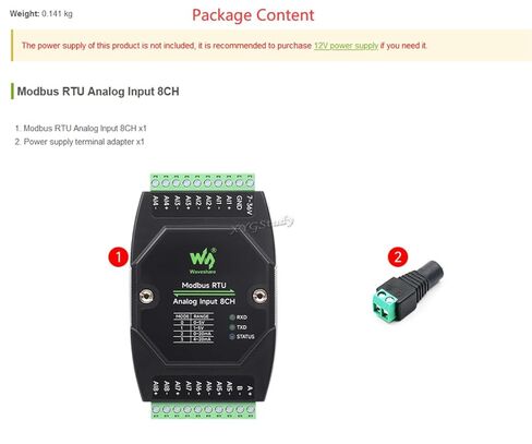 Industrial 8-Ch Analog Acquisition Module, 12-Bit High-Precision, Current Voltage Acquisition, DC 7~36V Wide Voltage Power Supply, 8-ch Current Mode, 0~20mA @XYGStudy (Modbus RTU Analog Input 8CH) in Saudi Arabia