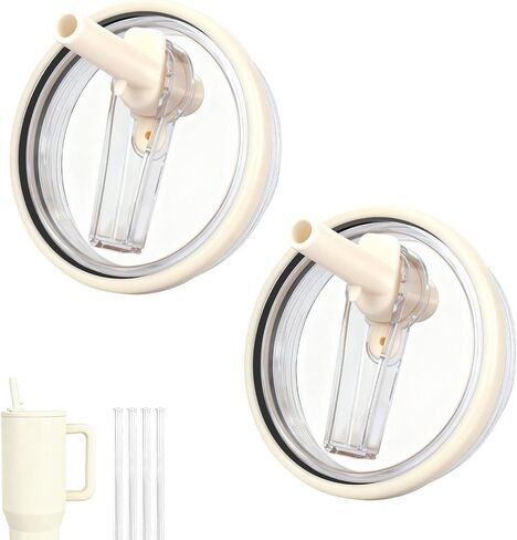32oz Flip Straw Lid for HydroJug Traveler, Leak Proof Top Cap Replacement for HydroJug Tumbler, BPA-Free Dishwasher Safe Leak Resistant Cap with 4 Straws, Lids Accessories for Hydro Jug, Cream*2 in Saudi Arabia