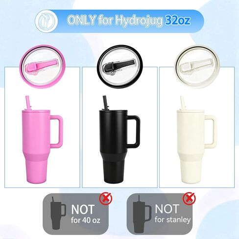 32oz Flip Straw Lid for HydroJug Traveler, Leak Proof Top Cap Replacement for HydroJug Tumbler, BPA-Free Dishwasher Safe Leak Resistant Cap with 4 Straws, Lids Accessories for Hydro Jug, Cream*2 in Saudi Arabia