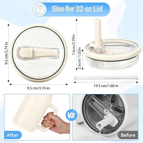 32oz Flip Straw Lid for HydroJug Traveler, Leak Proof Top Cap Replacement for HydroJug Tumbler, BPA-Free Dishwasher Safe Leak Resistant Cap with 4 Straws, Lids Accessories for Hydro Jug, Cream*2 in Saudi Arabia