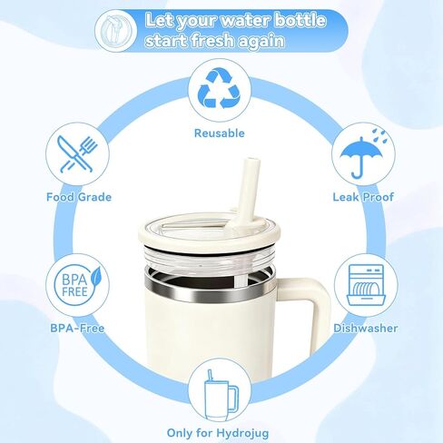 32oz Flip Straw Lid for HydroJug Traveler, Leak Proof Top Cap Replacement for HydroJug Tumbler, BPA-Free Dishwasher Safe Leak Resistant Cap with 4 Straws, Lids Accessories for Hydro Jug, Cream*2 in Saudi Arabia