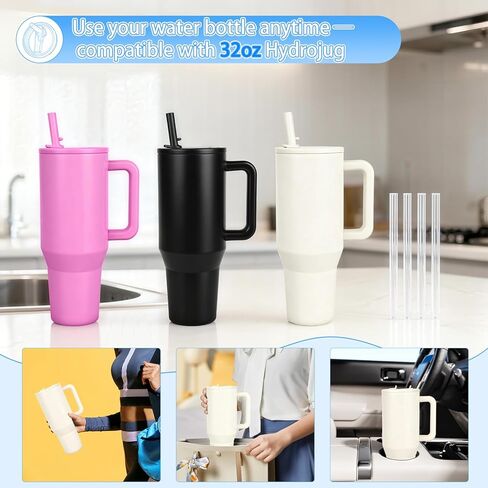 32oz Flip Straw Lid for HydroJug Traveler, Leak Proof Top Cap Replacement for HydroJug Tumbler, BPA-Free Dishwasher Safe Leak Resistant Cap with 4 Straws, Lids Accessories for Hydro Jug, Cream*2 in Saudi Arabia