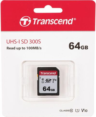 بطاقة ذاكرة SDXC UHS-I الرقمية الآمنة سعة 64 جيجابايت من ترانسيند، متوافقة مع كاميرا الفيديو باناسونيك HC-WXF991K - الفئة 10، U1، 100 ميجابايت/ثانية، سلسلة 300 - عبوة من قطعتين in Kuwait