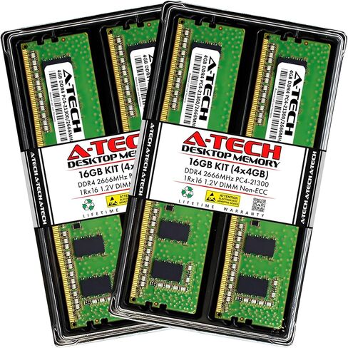 مجموعة ترقية ذاكرة الوصول العشوائي للكمبيوتر المكتبي A-Tech 8GB (2x4GB) DDR4 2666MHz DIMM PC4-21300 UDIMM Non-ECC 1Rx16 1.2V CL19 288-Pin in Kuwait