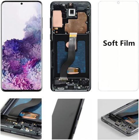 شاشة OLED بديلة لهاتف Samsung Galaxy S20 Plus 5G LCD لهاتف Galaxy S20Plus SM-G986U SM-G986B مجموعة رقمية تعمل باللمس تدعم بصمة الإصبع (مع إطار أسود + فيلم ناعم + أدوات) in Saudi Arabia