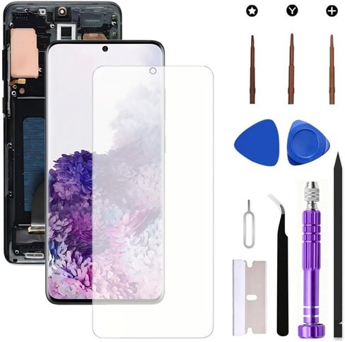 شاشة OLED بديلة لهاتف Samsung Galaxy S20 Plus 5G LCD لهاتف Galaxy S20Plus SM-G986U SM-G986B مجموعة رقمية تعمل باللمس تدعم بصمة الإصبع (مع إطار أسود + فيلم ناعم + أدوات) in Kuwait