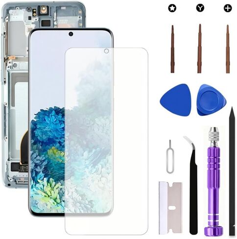 شاشة OLED بديلة لهاتف Samsung Galaxy S20 Plus 5G LCD لهاتف Galaxy S20Plus SM-G986U SM-G986B مجموعة رقمية تعمل باللمس تدعم بصمة الإصبع (مع إطار أسود + فيلم ناعم + أدوات) in Saudi Arabia