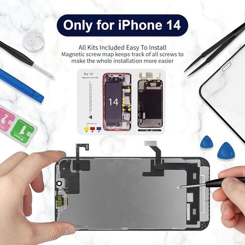 لاستبدال شاشة iPhone 14 مع 6.1 بوصة مستشعر القرب سماعة الأذن الكابلات المرنة ثلاثية الأبعاد التي تعمل باللمس محول الأرقام الجمعية مع أدوات إصلاح الزجاج الأمامي A2649 A2881 A2882 A2883 A2884 in Kuwait